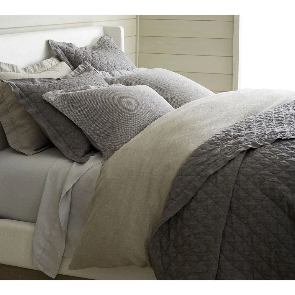 Pottery Barn Belgian Flax Linen Diamond Quilt King Cal King Charcoal Gray